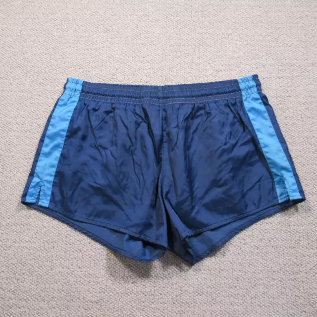 Vintage Shorts Mens Blue Size 6 Shiny Stripe Nylon 80s Runner Sprinter Gym 3612