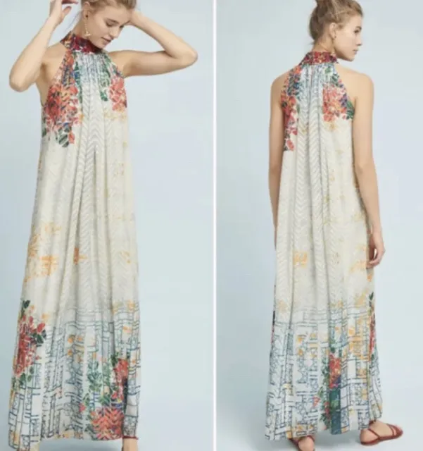Bhanuni by Jyoti Maxi Dress High Neck Textured Fabric Spring Sleeveless Ivory XS