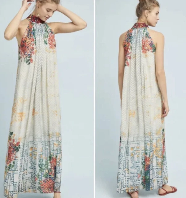 Bhanuni by Jyoti Maxi Dress High Neck Textured Fabric Spring Sleeveless Ivory XS