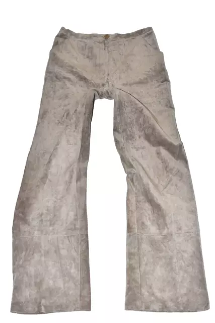 Women's Real Leather Straight Biker Casual Beige Pants Trousers Size W28" L31"