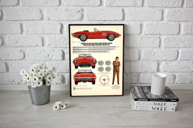 Jaguar XKE Roadster 1961 Retro Vintage Car Print Poster Wall Art Picture A4 + 2