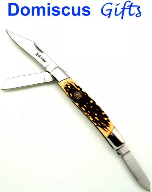 9" NEW! ELK RIDGE 3 Blade Simulated ANTLER Handle POCKET KNIFE Folding Knives