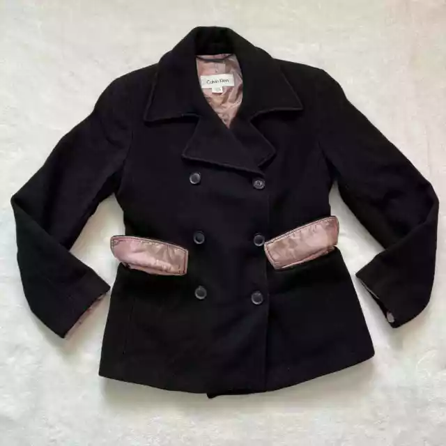 CALVIN KLEIN BLACK Long Sleeve Button Up Pea Coat Womens Size 6 $20.00 ...