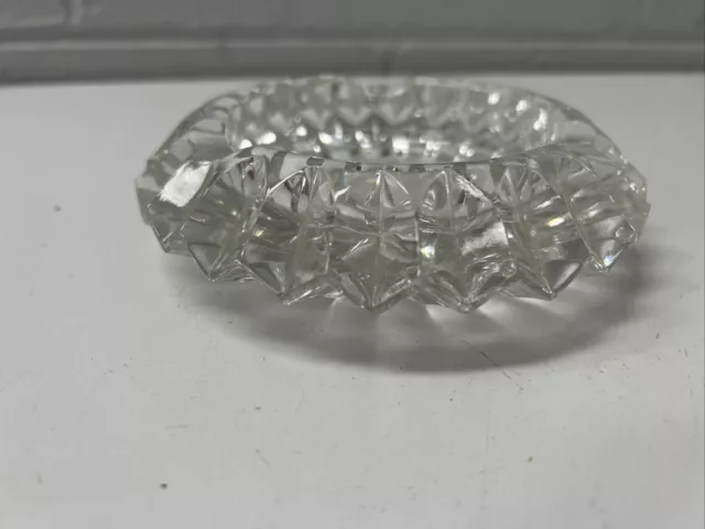 Vintage Hand Cut Crystal Ashtray Dish Trinket Jewellery Tobacco Retro