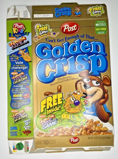 2001 EMPTY GOLDEN Crips Nickelodeon Game Not Included 18OZ Cereal Box ...
