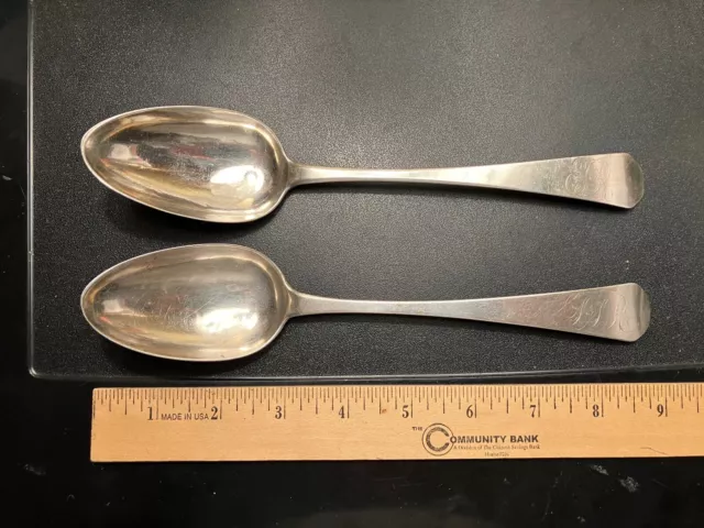 c1780 2 N Nathaniel Coleman Coin Silver Serving Spoons Burlington NJ Coffin End