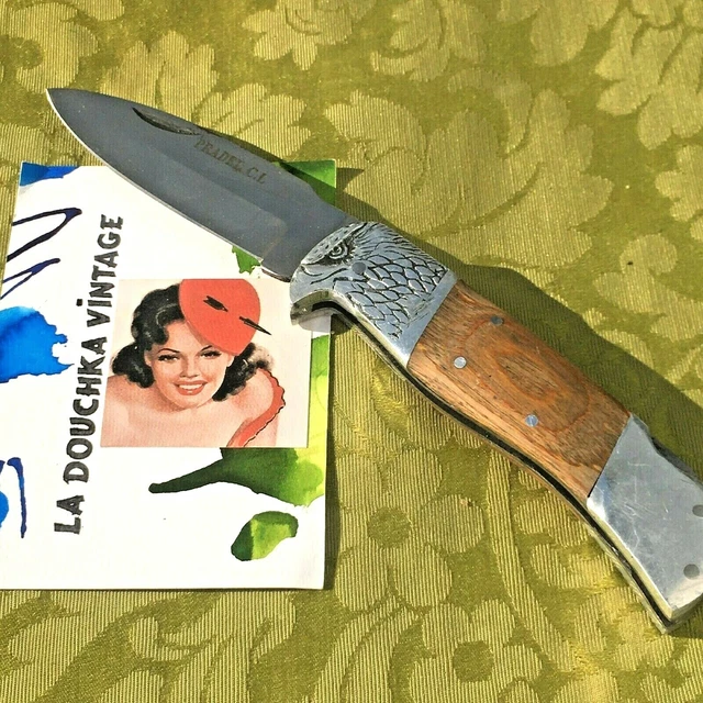FRENCH PRADEL 1970s OUTDOOR FOLDING POCKET KNIFE~ROYAL EAGLE~WOOD & METAL~UNUSED