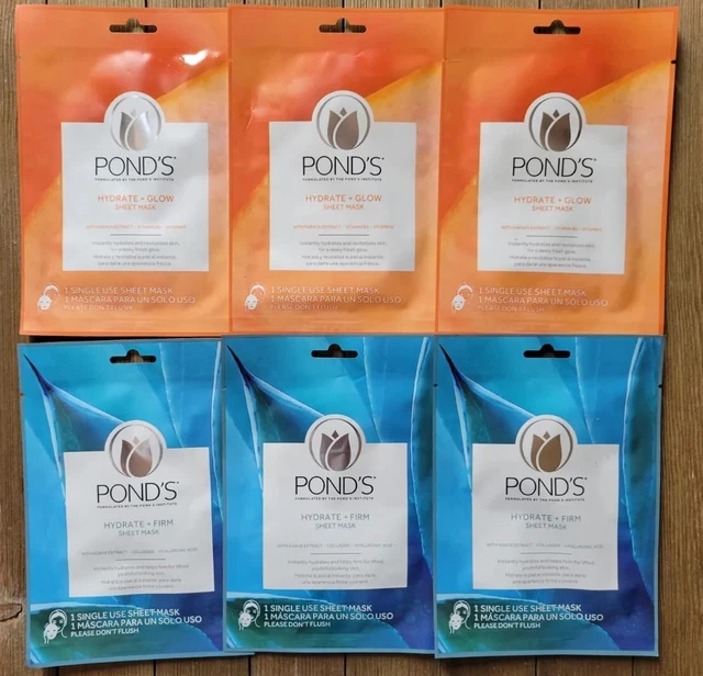 Ponds Facials Set of 6  Hydrate & Glow Hydrate & Firm Skincare Sheet Masks
