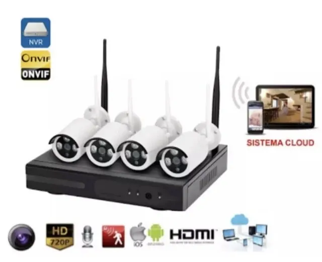 Kit 4/8 Canali HD Videosorveglianza IP WiFi con Sistema Cloud Telecamere e DVR