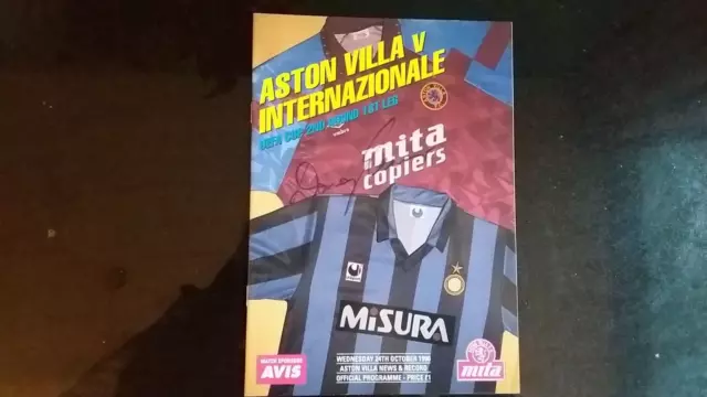 ASTON VILLA  v INTER MILAN  UEFA CUP  1990/1991  signed on Cover by DOUG ELLIS