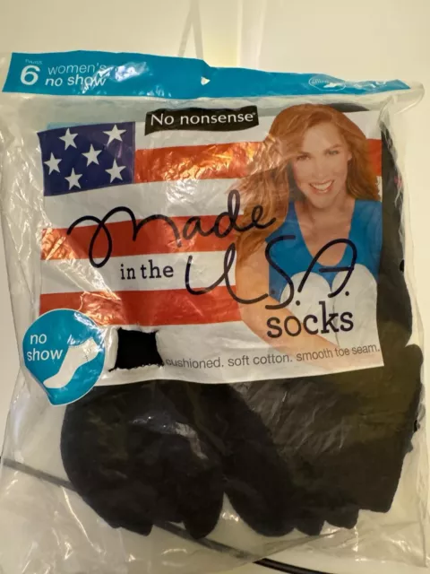 No Nonsense 6 Pairs  Women Black Socks No Show Breathable *MADE in the *USA*