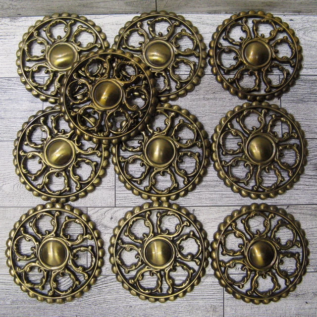 Vtg Drapery Tie Backs Medallion Lot Of 10 Brass Plated Rosette WTW Rhode Island