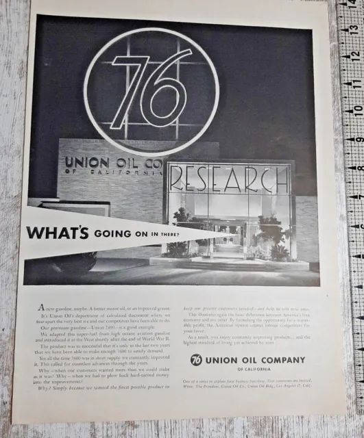 1954 Unocal Vintage Print Ad Union 76 Gas Oil Research California Black White