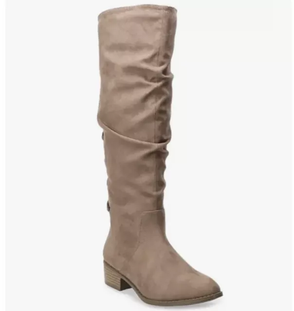 SO Othonna Womens Knee High Boots 7 Wide Calf New in Box Taupe Back Lace Zipper