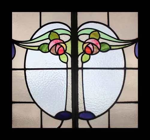 Splendid Rare Amazing Mackintosh Roses Antique Stained Glass Window