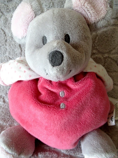 doudou obaibi souris rose grise  grelot 23cm