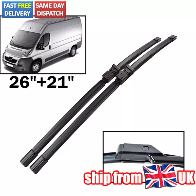 For Peugeot Boxer 2006-2020 2x Front Windscreen 26" 22" Flat Wiper Blades Set