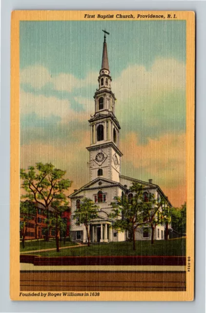 Providence RI-Rhode Island, First Baptist Church, Clock Tower Vintage Postcard