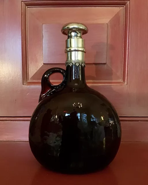 English Blown Glass Whiskey Flagon Decanter with Silver Fittings /19th Century