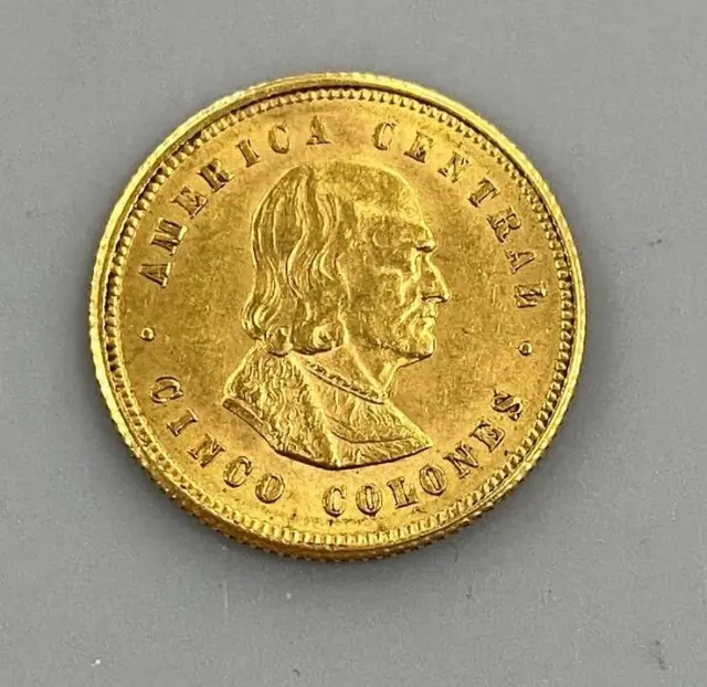 1900 Costa Rica .900 Gold 5-Colones Coin .1126AGW XF+ L18042