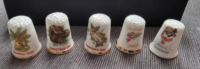 Christmas Thimble bundle 5x china 2000, 2001, 2003 snowman Bronte & Birchcraft