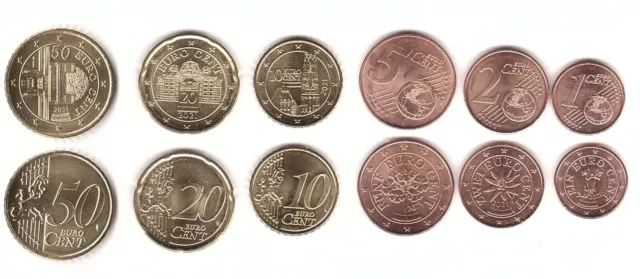 Austria - set 6 coins 1 2 5 10 20 50 Cent 2021 UNC Lemberg-Zp