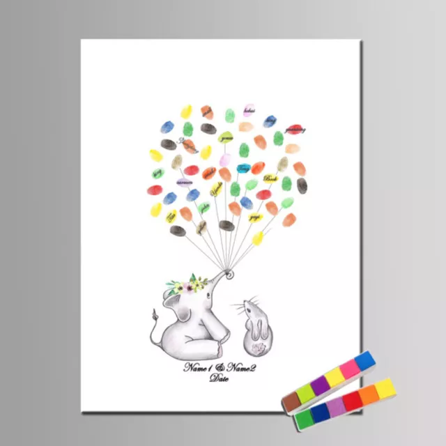 Huellas dactilares creativas árbol libro de invitados elefante y conejo huellas dactilares recuerdo