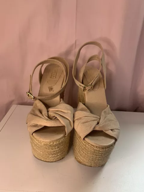 Top Shop Creme Straw Woven Platform Opentoe Strap Size 39