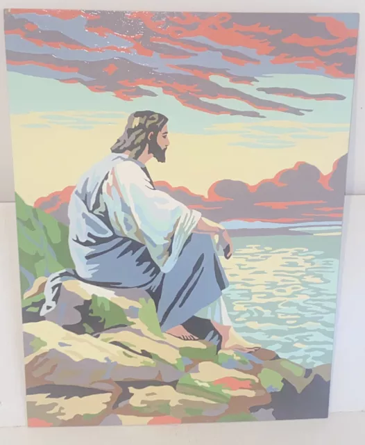 Vintage MCM 1950s Paint by Number Jesus' Meditation 12" x 16" Painting