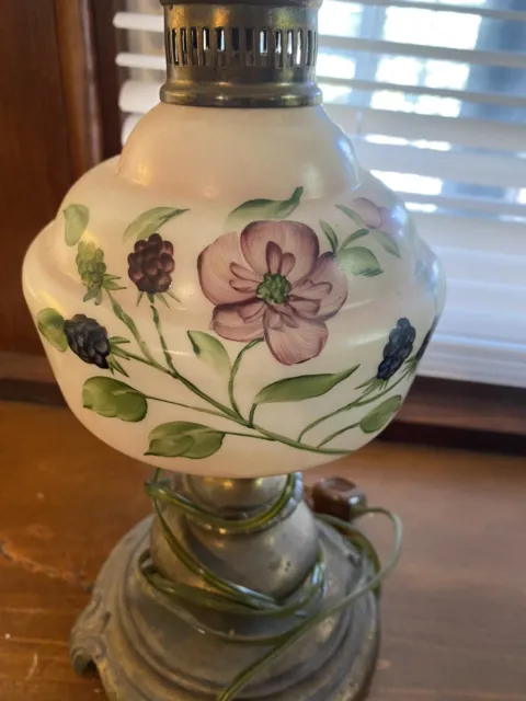 Vintage Antique Hurricane Lamp Base PINK  Floral Gone With the Wind Electric