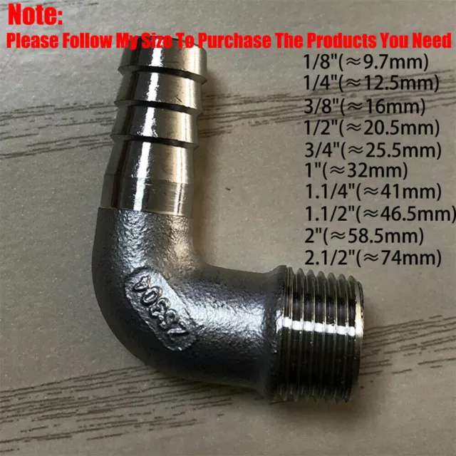 Stainless Steel 304 BSP Elbow Male Thread Fitting x Barb Hose Tail End Connector