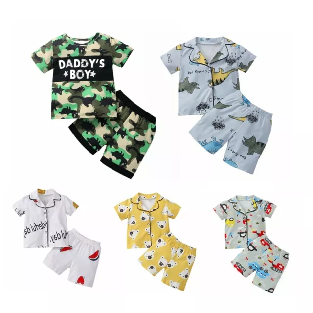 Baby Boys Girls Cartoon Outfits Short Sleeve T-shirt Tops Shorts Sleepwear Set