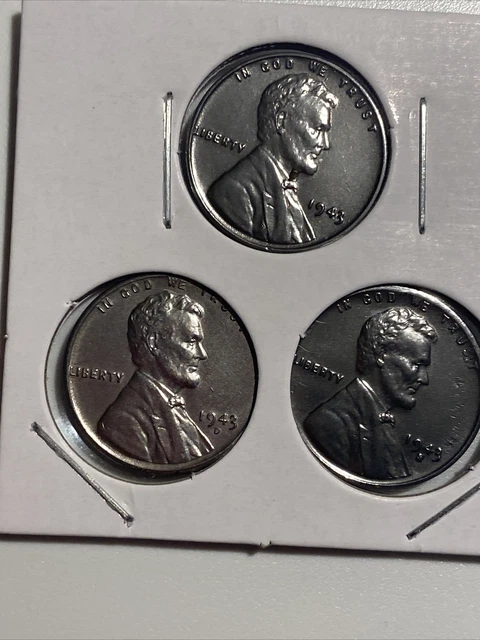1943 P D S Wheat head Lincoln 3 Penny Set. UC.