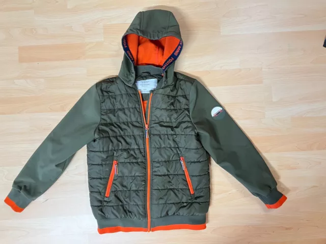 TCM Tchibo Hybridsteppjacke, Olivgrün mit orangefarbenen Details 146/152