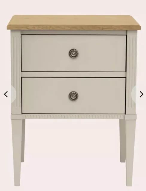 BNWT Laura Ashley Eleanor 2 Drawer Bedside Table, Pale French Grey with Oak Top 3