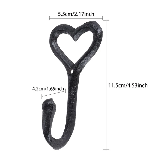 5 x Cast Iron Heart Coat Hat Hook Key Holder Vintage Shabby Chic Antique Hooks 12
