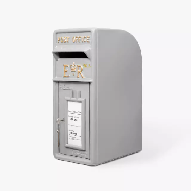 ER Post Box - Grey Letterbox with Lock Secure Mailbox for Outdoor