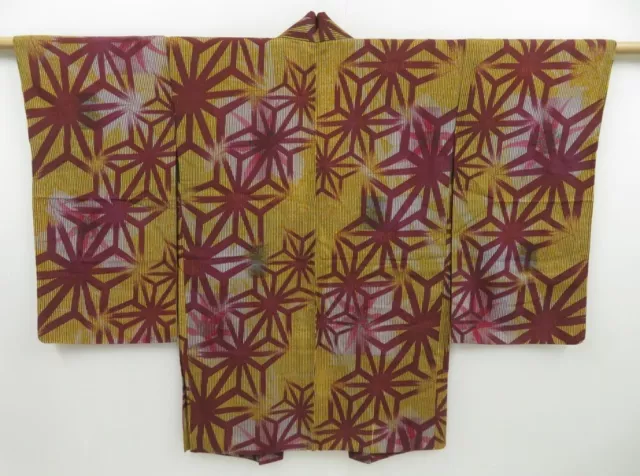 2805T09z490 Vintage Japanese Kimono Jinken-Synthetic HAORI  Dark yellow