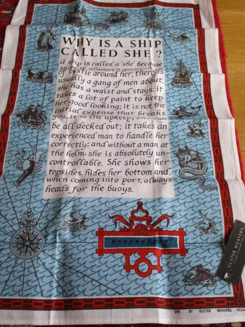 Toalla de té de lino irlandesa pura de Ulster Weavers ¿Por qué un barco se llama ella? Nuevo con etiquetas