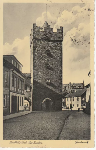 Alte Ansichtskarte Postkarte Saalfeld 1939 Darrtor gelaufen