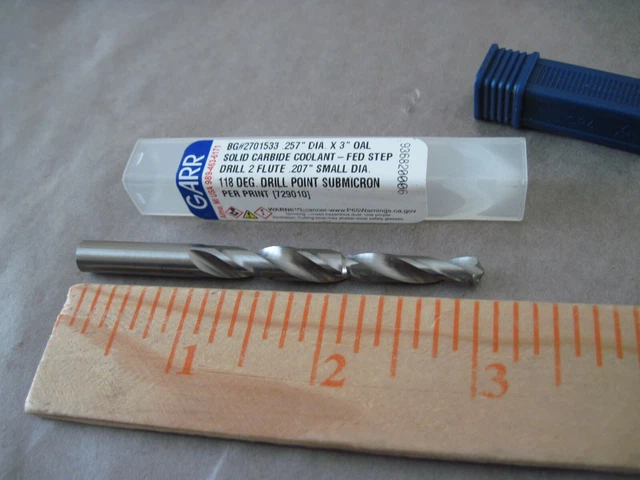 Garr 2701533 .257” Thru Coolant Carbide Step Drill Bit; Oversized 1/4"; 118°