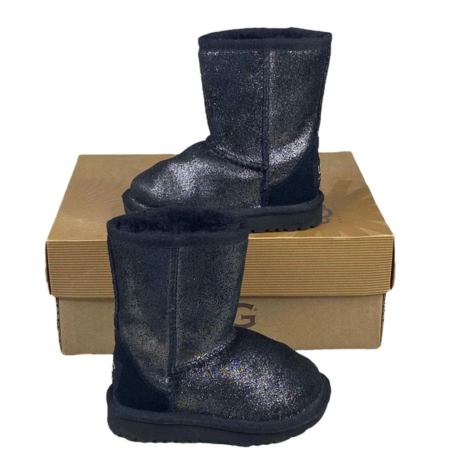 UGG Kids Classic Black Glitter Snow Boot US 6