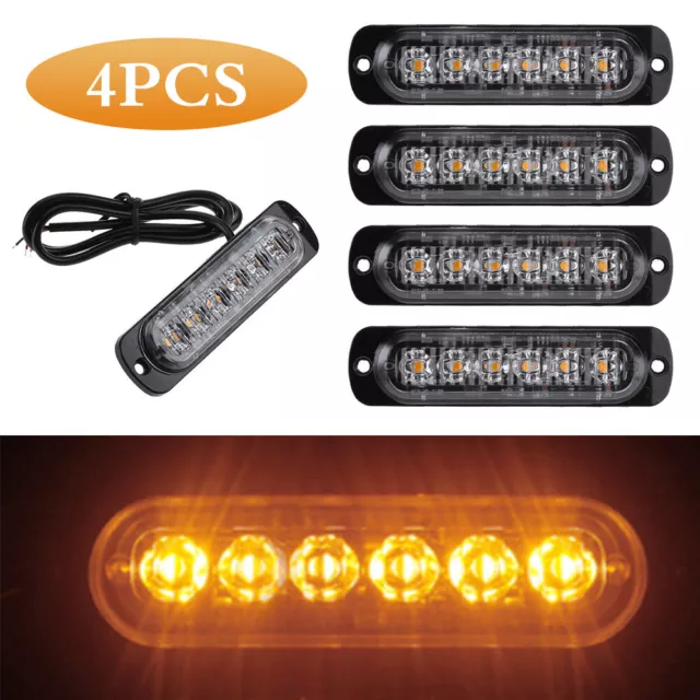 4 x Car Truck 6 LED Strobe Flash Light Emergency Warning Flashing Lamp Amber