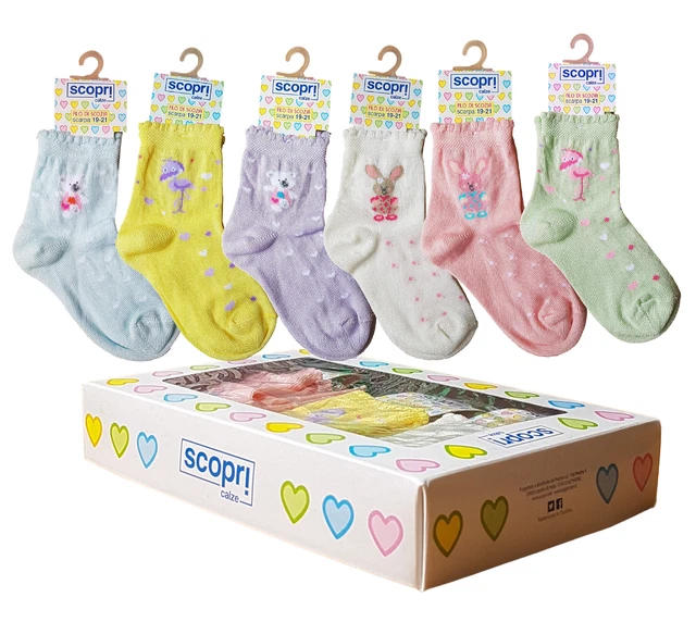 Calzini corti 6 paia neonato baby misto cotone SCOPR! CALZE BABY GIRL Assortiti