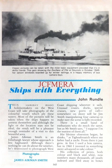 'Classic ships of the West Coast of Scotland' : Original 1981 Magazine Cutting