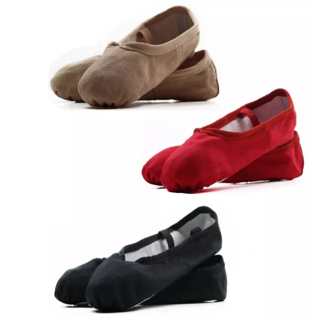 Girls Womens Dance Ballet Canvas Shoes Kids Slippers Flats - Black Red Pink Nude