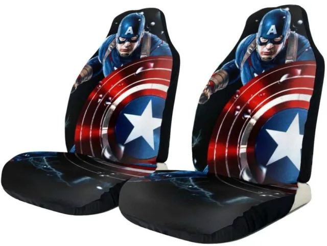 Captain America Car Seat Covers Set 2PCS Universal Fit Truck Auto Seat Protector