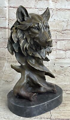 Bronce Animal Wolf Head Arte Escultura Estatua Mármol Figura Arte Decoración Nr