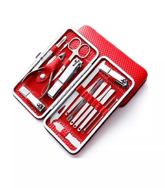 Maniküre-Pediküre-Nagelwerkzeuge mit Lederetui mehrfarbig, 16-tlg