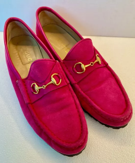 Gucci Women's Suede Horsebit Loafers Pink lug sole Size 8.5